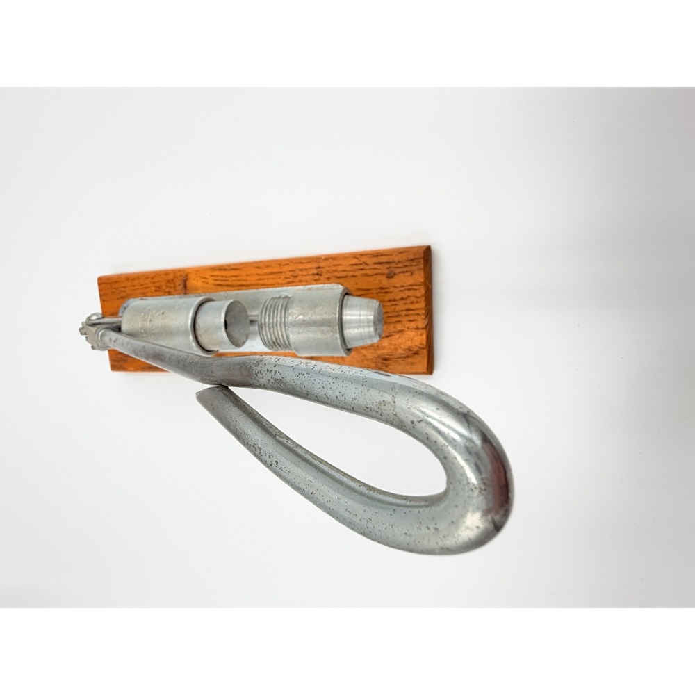 Vintage Reed's Rocket Pecan Nut Cracker Wood Base Manual Heavy Duty Silver Metal